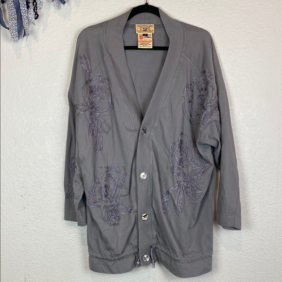 Gene ewing bis Vintage Grey embroidered floral open front cardigan - Picture 2 of 7